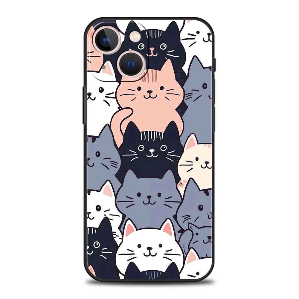 Cute Cat Phone Case For iPhone 16 13 15 14 12 11 Pro MAX XR X SE XS 7 8 Plus Soft TPU Shell Cover