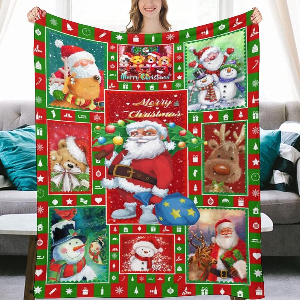 Christmas Blanket Santa Throw Blanket Holiday Flannel Throw Super Soft Cozy Plush Xmas New Year Holiday Blanket for Couch Sofa Bed