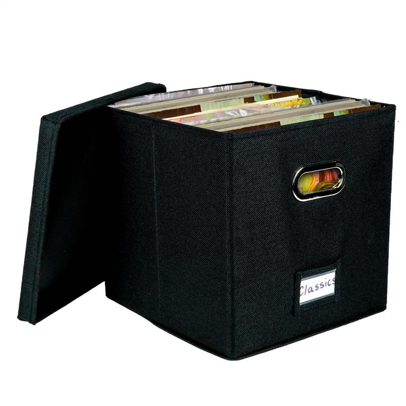 Vinyl Record Storage Box Album Storage Organizer Record Crate LP Album Storage Fabric Cabinet Organizer Case with Lid and Handle