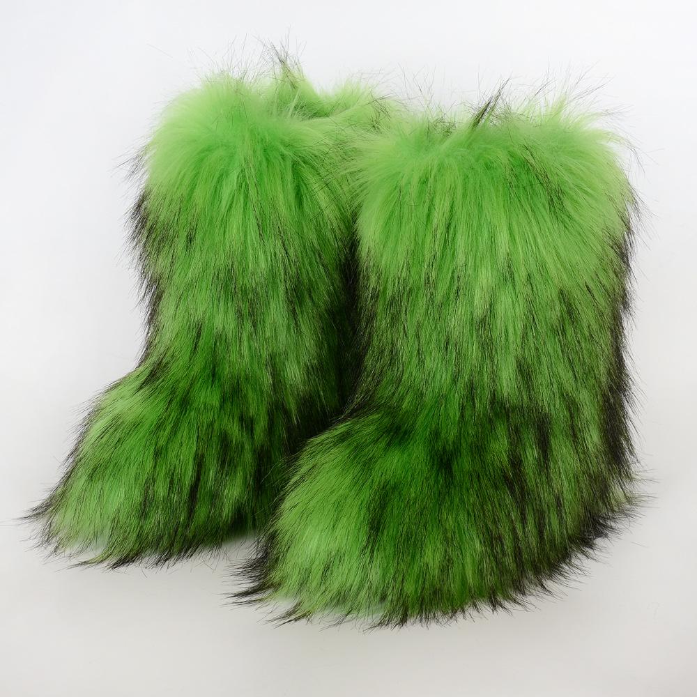 Fashion Luxury Winter Women Long Plush Warm Snow Boots Casual Shoes New Suede Fur Chelsea Ankle Boots Flats Platform Ladies Thick Bottom Fashion Shoes