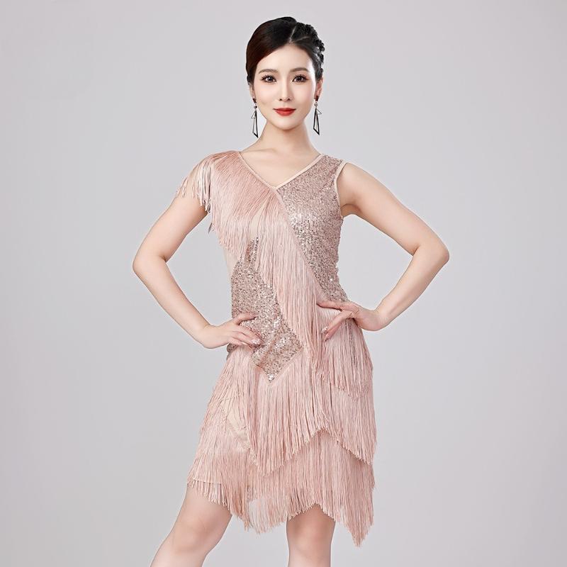 Latin Dance Sequins Tassel Dress for Women Tango Rumba Samba Performance Dresses Adults Latin Competition Party Ball Clothing