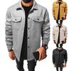 Men Autumn Winter Solid Color Shirt Lapel Long Sleeve Flap Pockets Jacket