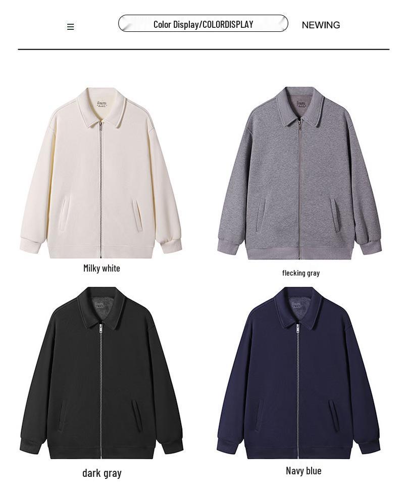 Men's Trendy Japanese Retro Silver Fox Velvet Hoodie - Heavyweight, Solid Color, Zipper Lapel Jacket for Autumn Winter