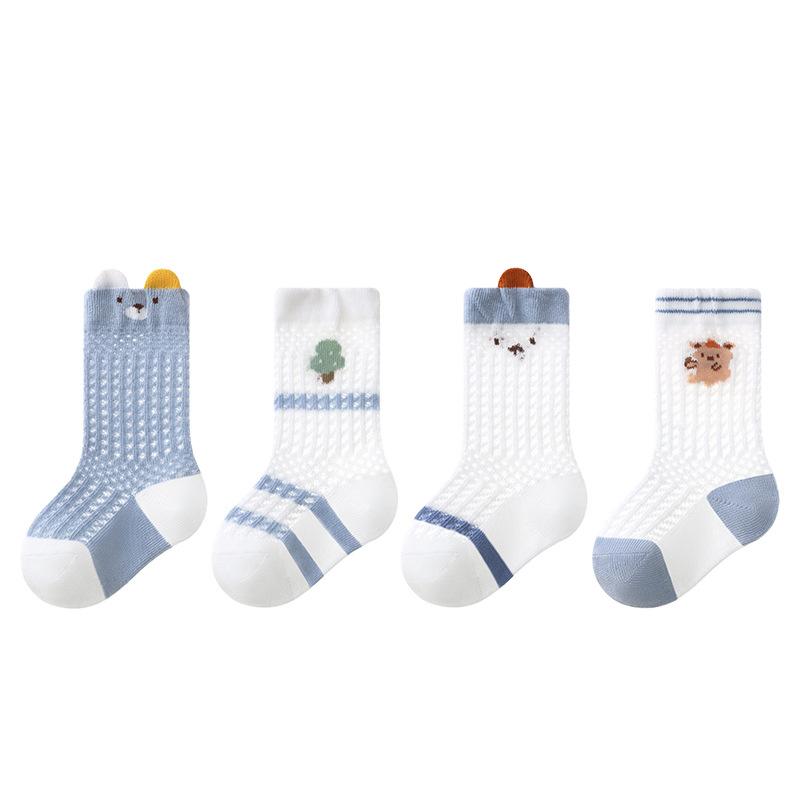 4 Pairs Baby Ultra Thin Mesh Mid Socks Cute Cartoon Animal Embroidery A-Class Soft Elastic Toddler Socks for 0-5 Years Old