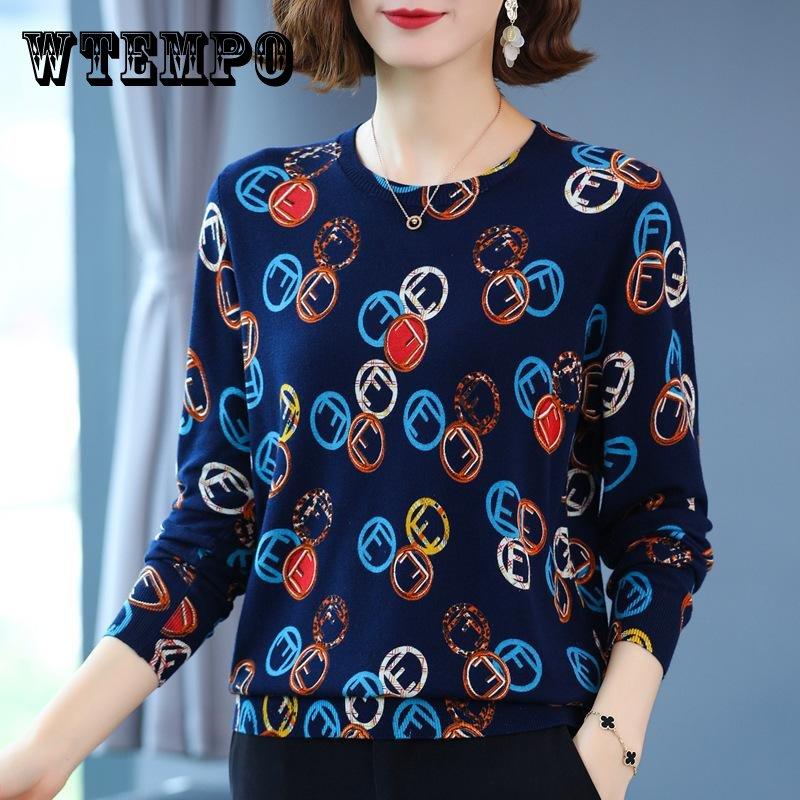 

Осенне-зимняя нижняя рубашка с принтом, женский повседневный свитер больших размеров, модный свитер с круглым вырезом и принтом