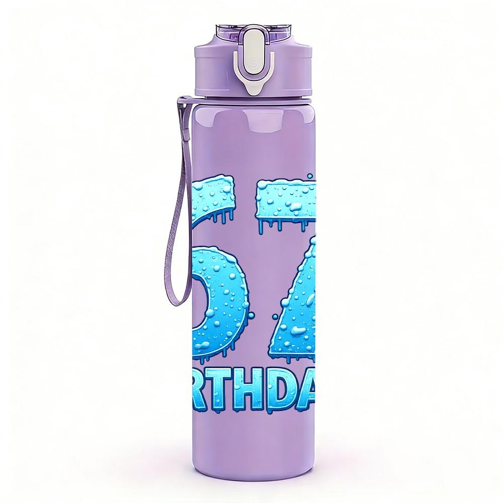 1PC Number 67 Blue Glitter Birthday Print 750ml Color Plastic Sports Water Bottle Leakproof Flip Straw Lid Suitable for Sports Office Home Use