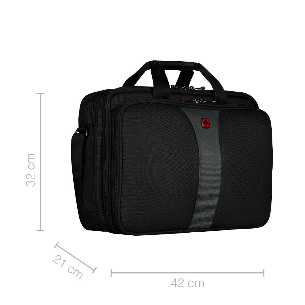 Wenger Legacy 600655, 17 Inch Laptop Case, with iPad/Tablet/eReader Pocket, 19 Litre, Business, School, Travel, Padded Laptop Compartment Black/Grey