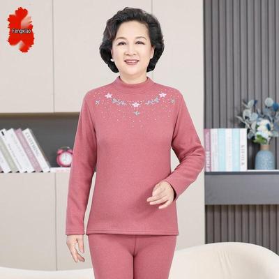 Elderly Fleece-Lined Round Neck Loungewear Set