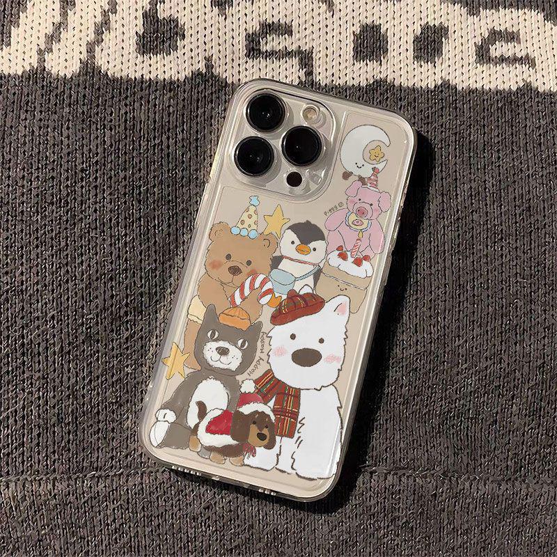 Cute Animal Transparent Phone Case for Apple 11/12/13/14/15PROMAX/16PRO
