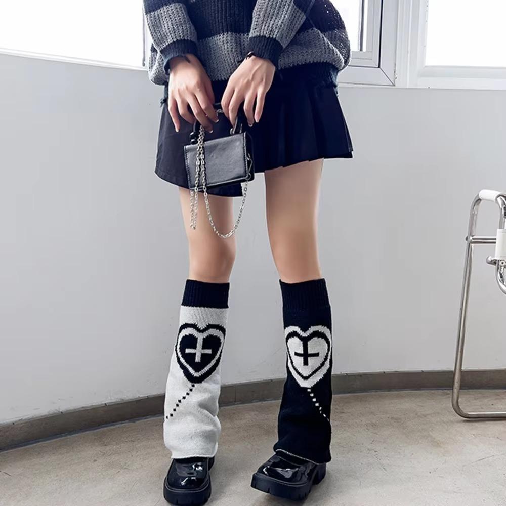 Gothic Cross Knitted Socks Star Pattern Leg Cover Socks Long Socks Boot Cuffs Kawaii Style