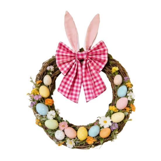 16 Inch Easter Bunny Ear Bow Rustic Buffalo Plaid Bow for Wreath Spring Holiday Decorative Fabric Bow for Tree Topper Front Door Wall Window Home