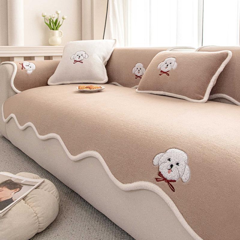 Thickened Sofa Cover Fabric For Autumn And Winter New Fixed Anti Slip One-Piece Straight Row Sofa Cushion Cover Soft And Warm