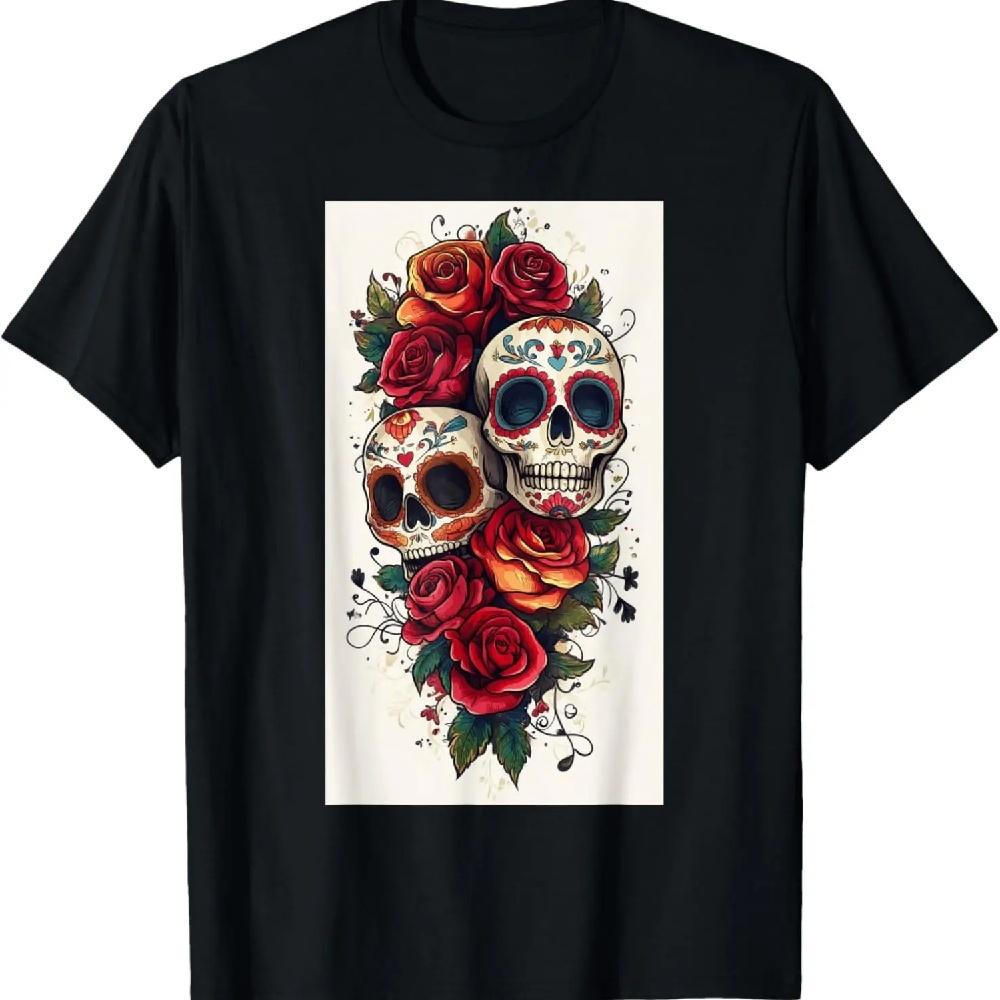 

Эскиз татуировки Мексиканское искусство Роза Диа Череп из сахара Футболка XXXXXL чёрный