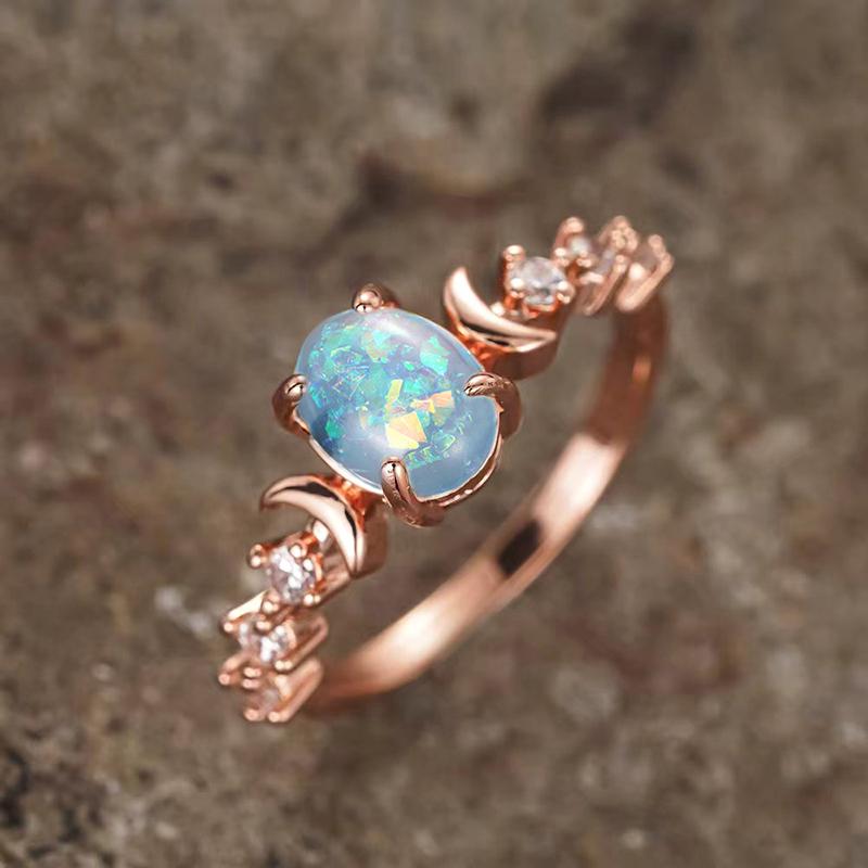 

Huitan Стильна Модна Маленька Місячна Каблучка Жіноча З Імітацією Місячного Каменю/Імітацією Опалу Обручка для Заручин Весільні Каблучки Ювелірні Вироби 12