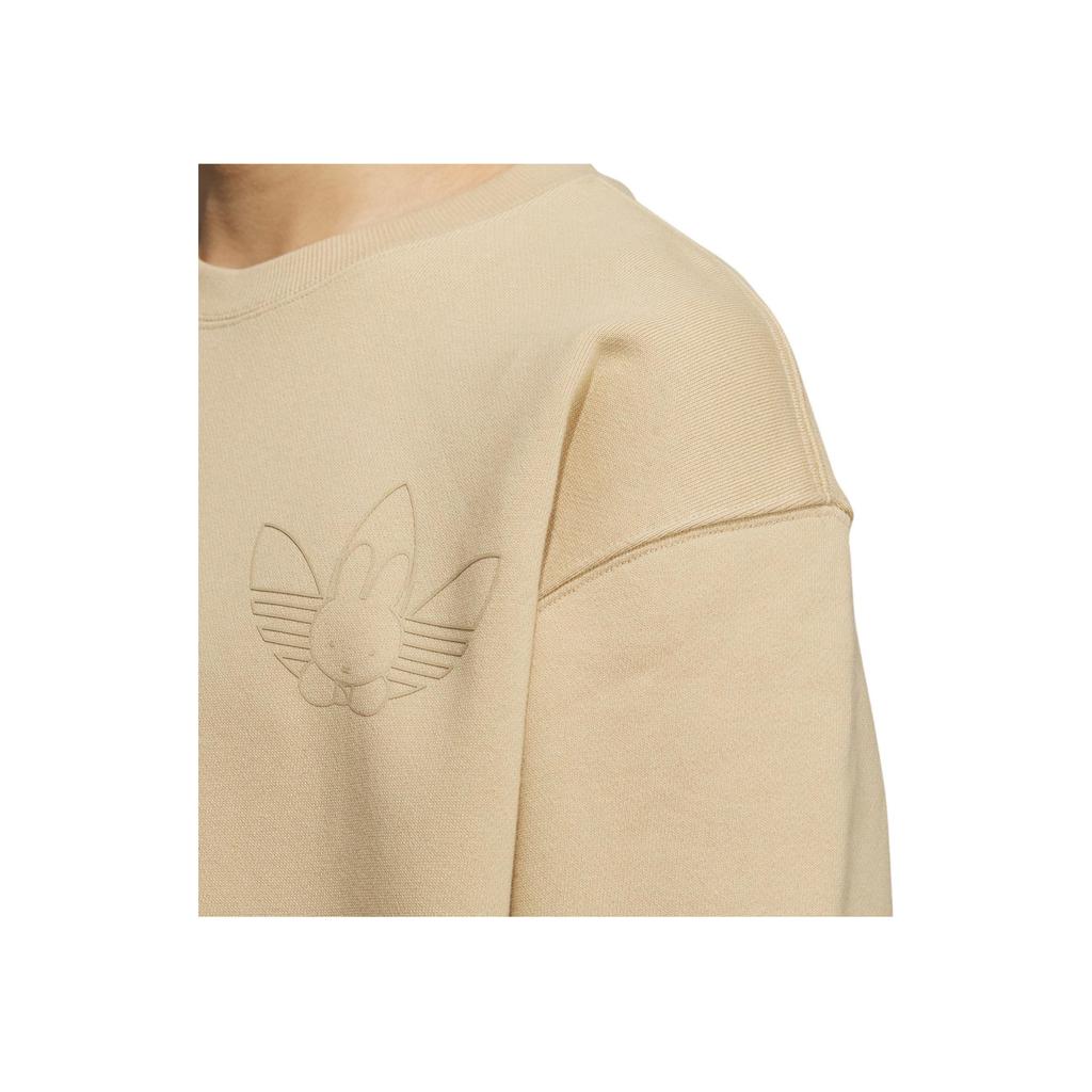 adidas Originals Trefoil Miffy Collaboration Series Logo Print Crew Neck Sweatshirt Men Tops Linen Khaki Brown HY7293