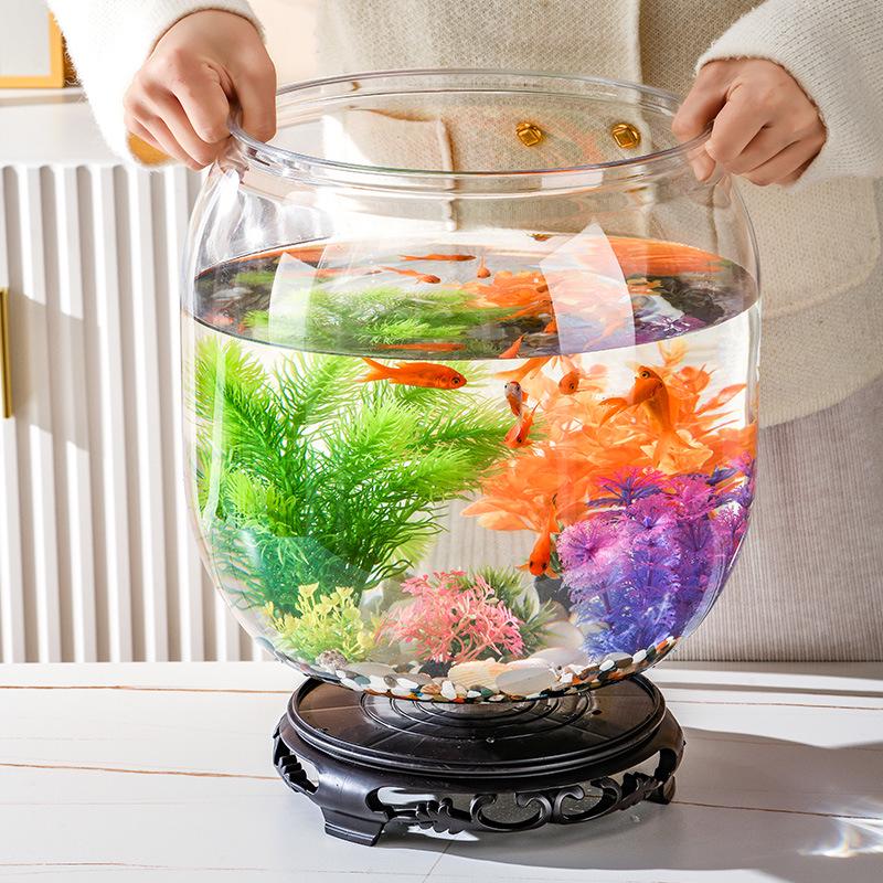Clear Unbreakable Desktop & Living Room Fish Tank - Round Transparent Tank for Goldfish & Turtles