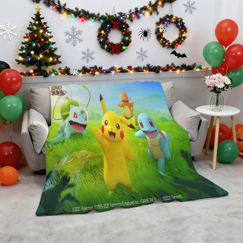 Pokemon Pikachu Gengar Bulbasaur Charmander Squirtle Psyduck Flannel Throw Blanket Soft Warm Blanket for Sofa Bed Home Decor Gif