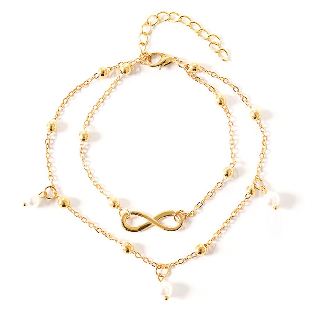 SUMENG Retro Pearl Heart Infinity Double-Deck Anklet Bracelet Set For Women Fashion Bohemia Foot Beach Anklets Chain Jewelry золотой