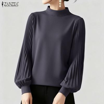 Dam Casual Rund Hals Enfärgad Långärmad Blus
