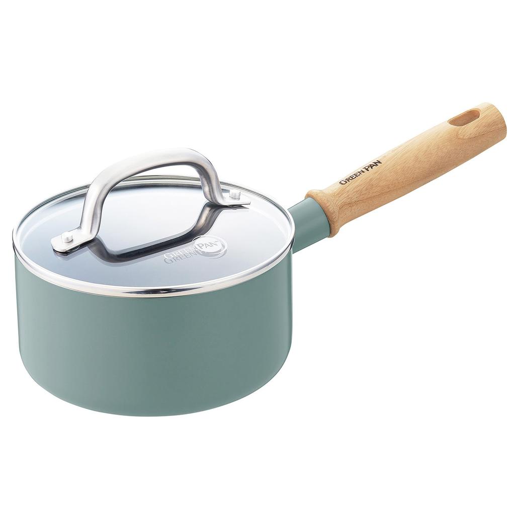 GREENPAN Gas No Harmful PFAS Ceramic Easy to Slightly Natural Wood Saucepan, 16cm, IH, Compatible, Substances, Free, Coating, Mayflower, Non-stick,