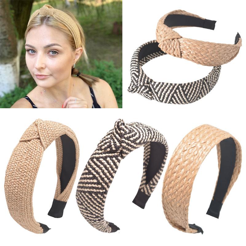 Knotted Headbands for Women Summer Trendy Straw Headband with Knot, Boho Women Fashion Head Band for Beach Vacation Hair Accessories for Women