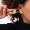 Retro Titanium Steel Floral Earrings with Inlaid Mother-of-Pearl – European & American Cold Style Design