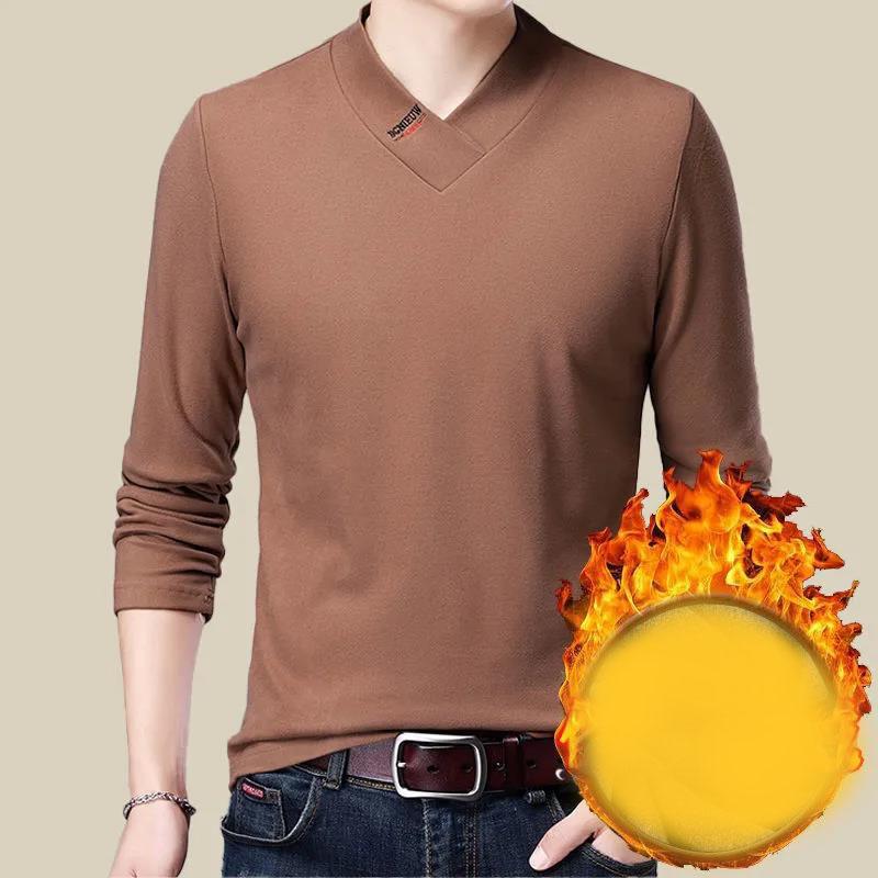 

Зимняя мужская футболка с длинными рукавами, свитер, двусторонний флис, однотонная теплая рубашка с высоким воротником M