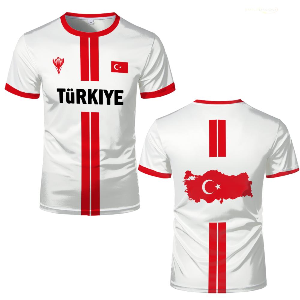 Summer New Turkey Football T-shirt Outdoor Breathable Quick-dry Soccer Jersey Turkish Flag Printed Short-sleeved Tee