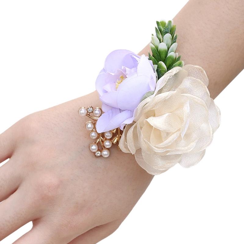 Elegante Corsage da Matrimonio Fiore da Polso Perle Per Sposa Damigella d'Onore Sposo Evento Formale Fiorato in Seta Bottoniera Accesso