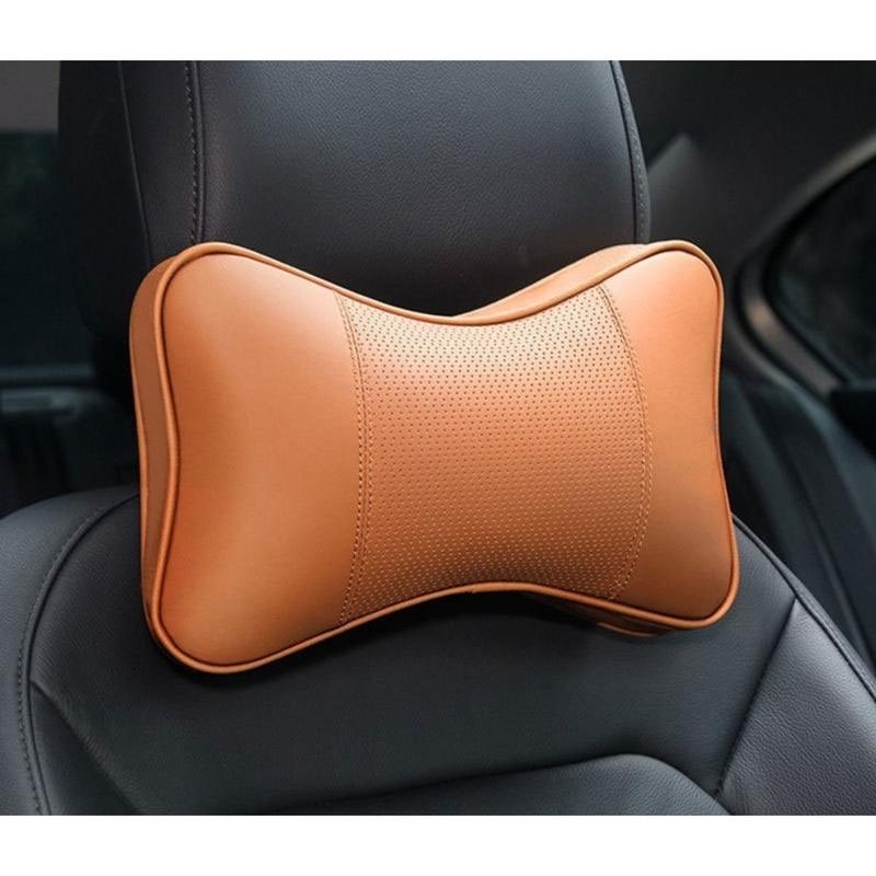 2PCS Auto Universal Seat Soft Breathable Interior Decoration Top Quality Cowhide Car Neck Pillows Headrest Neck Pillow Support