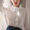 Premium Lace White Fungus Edge Shirt Women's Spring New French Retro Stand-up Collar Long-sleeved Top with Inner Fit