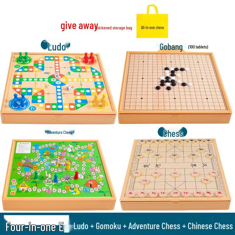 Multi-game Board Set: Ludo, Five-in-a-Row, Chinese Chess, Checkers, Animal Adventure, Kids' Chess