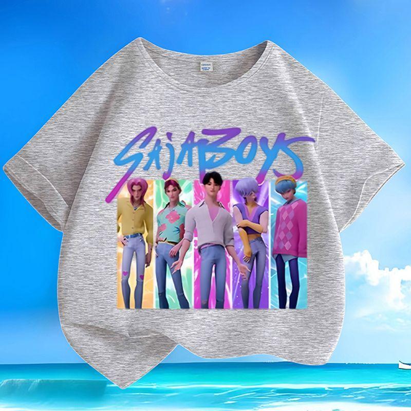 Boys' and Girls' Fashionable Vampire Hunting Girl Group Boys' Group Shirt, Summer Children's Casual Pure Cotton T-shirt