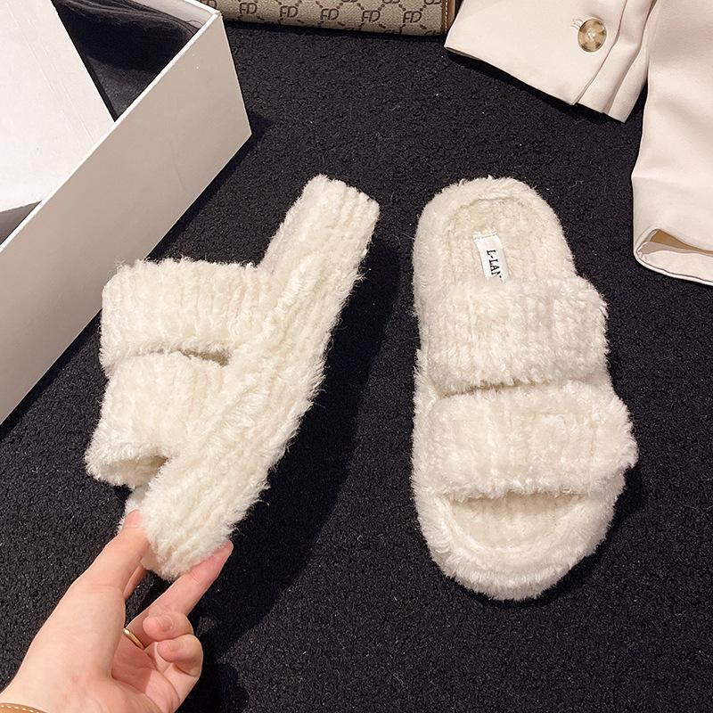 Fashion Winter Women Slippers Plus Size Fluffy Fur Home Slides Platform Flat Indoor Floor Flip Flops Fashion Comfort Open Toe Plush Shoe 35 3185₽