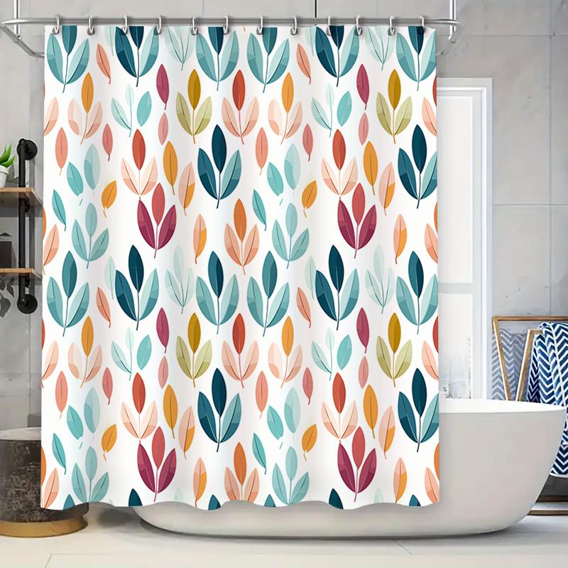 

Leaf Pattern Shower Curtain Waterproof Fabric Bright Colors Bath Decoration 70 X 180Cm Multicolored Leaves.Com W60H190(CM)-1 Pcs