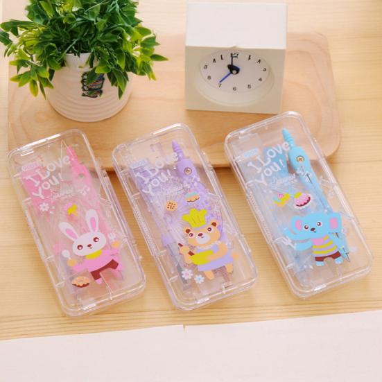 7Pcs/Set Compass Kit with Protractor Ruler Lead Eraser Storage Box Math Drafting Drawing Compass Geometry Tool Students School Office Supplies