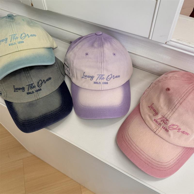 Gradual change color letter embroidery baseball cap women's wide brim enlarged and deepened soft top hat big head circumference show face small hat