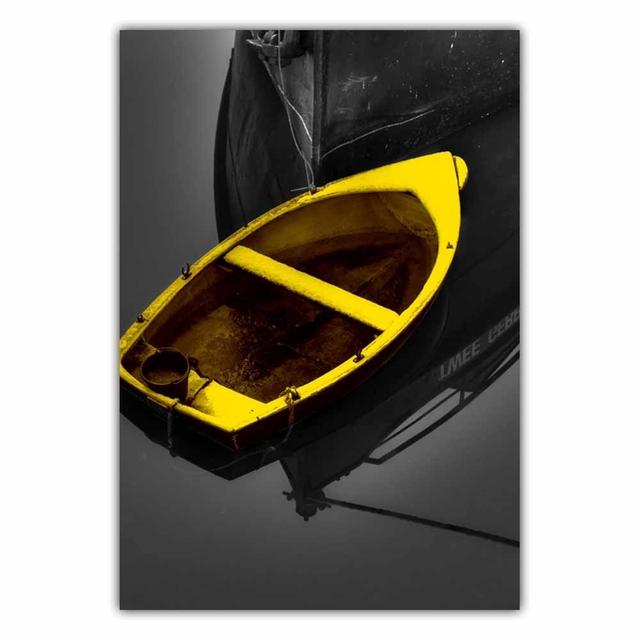Fashion Retro Art Landscape Canvas Painting Yellow Sailboat Poster Office Wall Painting for Living Room Home Decoration Mural No Frame