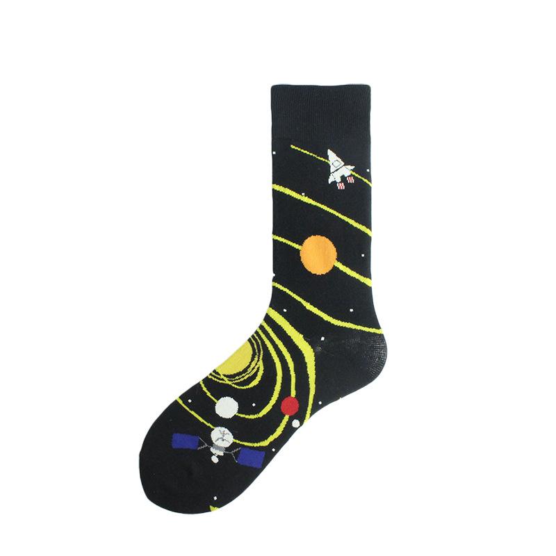 Happy Funny Unisex Painting UFO Astronaut Outer Space Rocket Men Crew Socks Male Boys Streetwear Cotton Causal Skateboard Sox