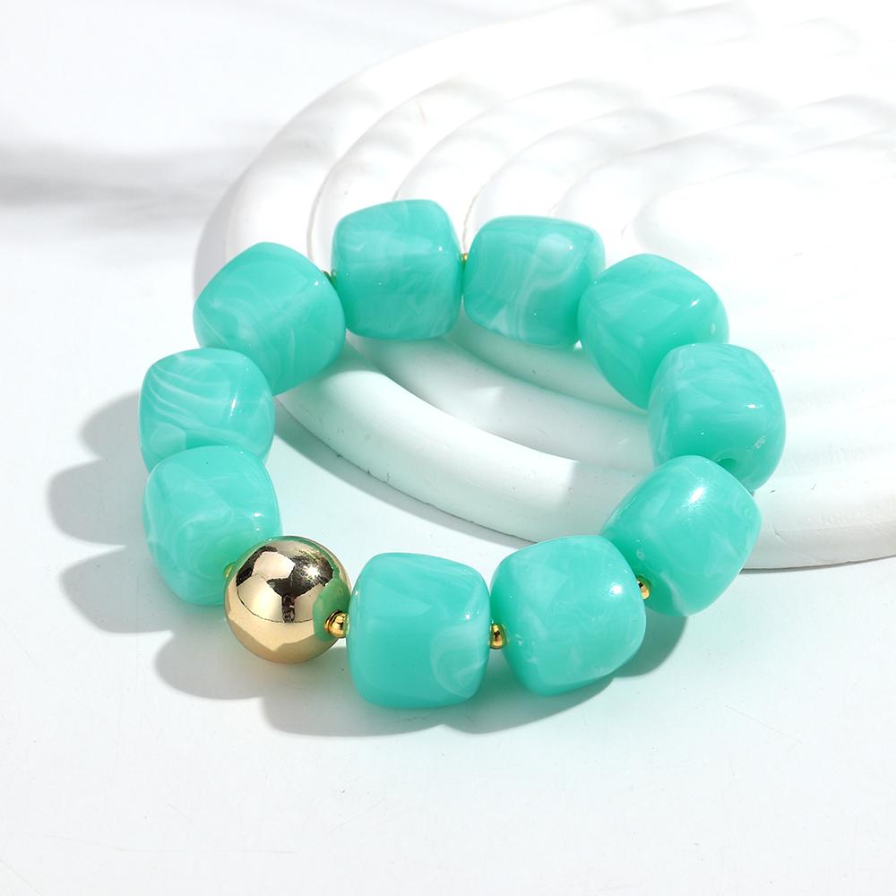 Fashion Acrylic Big Irregular Square Beaded Bracelet for Women New Trendy Imitation Stone Strechy Bracelet Hand Jewelry Gifts