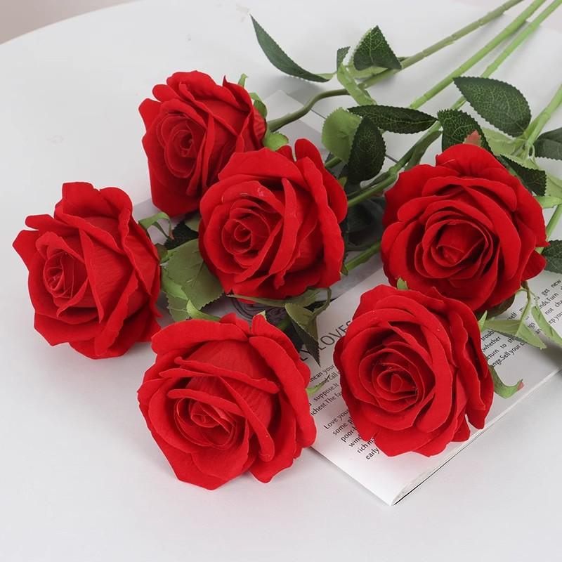 Rosa Artificiale, Singola Rosa di Velluto, Bouquet Finto, Decorazione per la Casa, Composizione Floreale da Tavola, Decorazione con Fiori Secchi
