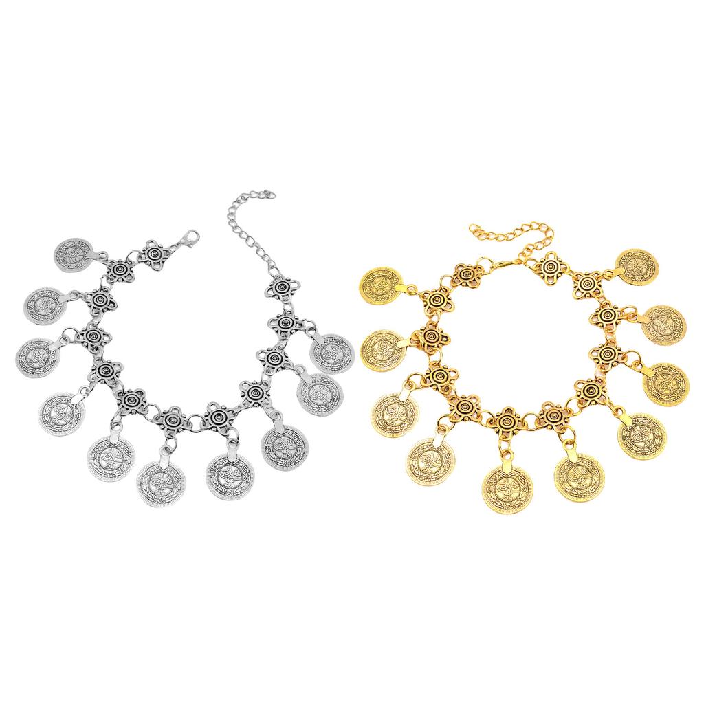 Ethnic Tribal Coin Tassels Anklet Chain for Women Foot Chain with Adjustable Length Accessories for Beach and Dance