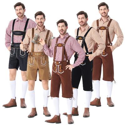 Mens Plaid Shirt Embroidered Bib Pants Munich Oktoberfest Halloween Cosplay Party Costume