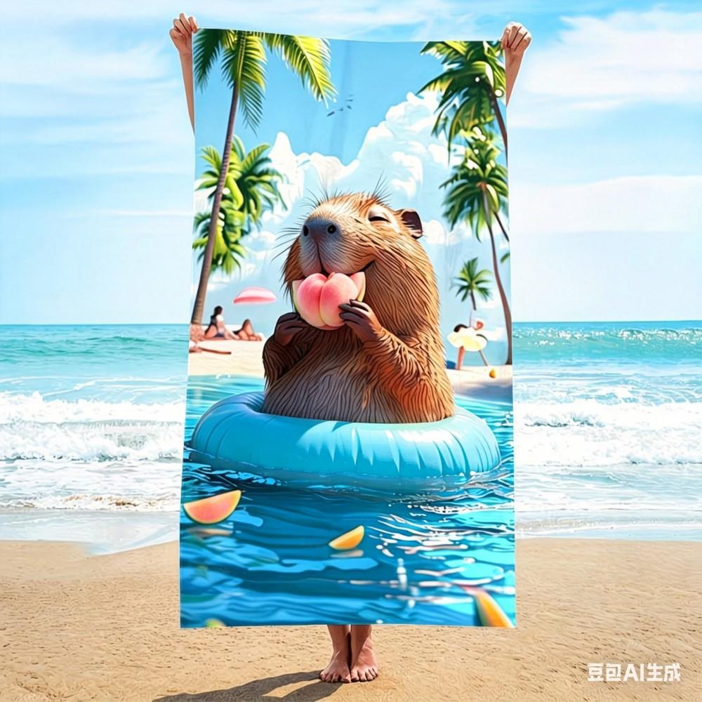 Cute Capybara Microfiber Beach Towel Watermelon Bath Towel Quick Dry Sand Free Swimming Blanket for Kids Adult Travel Gym