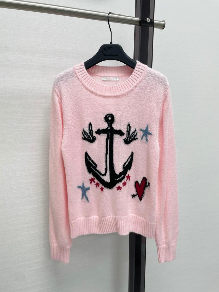 High-End Women's 26AW Soft Knit Anchor Jacquard Pullover Sweater