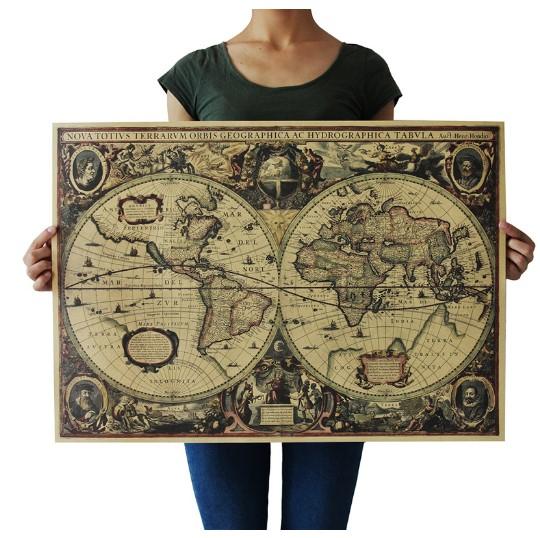 DLKKLB Retro World Map Nautical Map Poster Vintage Kraft Paper Chart Sticker Antique Home Decor Large Size Map World