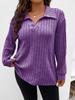 Autumn and Winter Solid Color Plus Size Women's Top V-neck Long Sleeved Pit Stripe Brushed T-shirt Loose Fitting Shirt