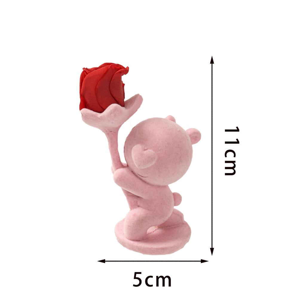 Proposal Flocking Bear Figurine Kneeling with Eternal Flower Rose Romantic Desk Ornament Gift for Valentine's Day & Anniversary