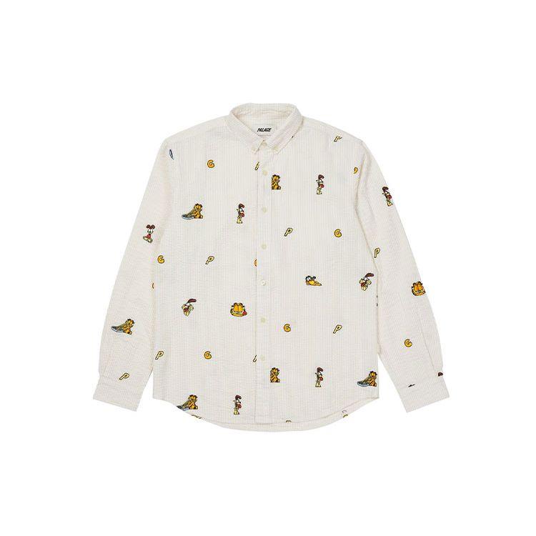 

Palace FW21 Рубашка с длинными рукавами и вышивкой мультфильма Гарфилд, топы унисекс, белые P21SHT002 L