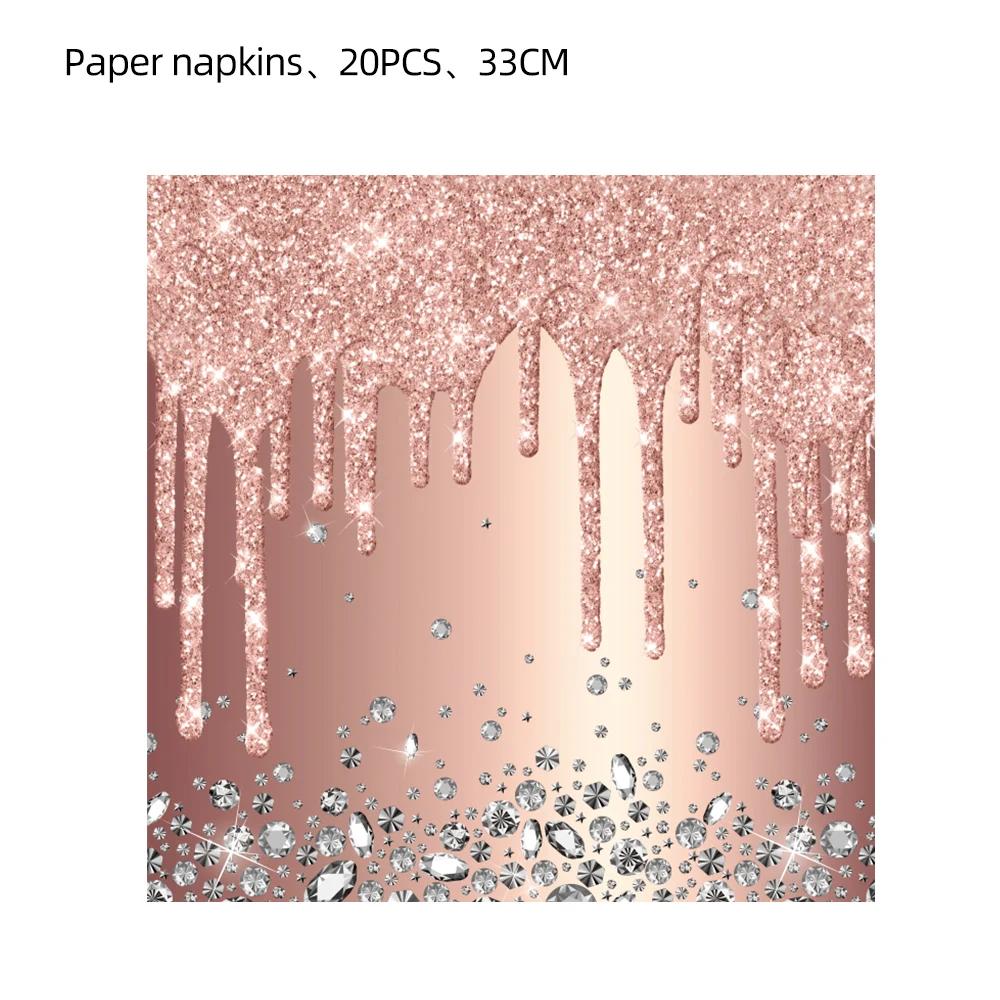 Roségold Themenparty Dekoration Geschirrset Diamant Glitzer Teller Tasse Luftballons Für Hochzeit Mädchen Kinder Geburtstagsparty Zubehör